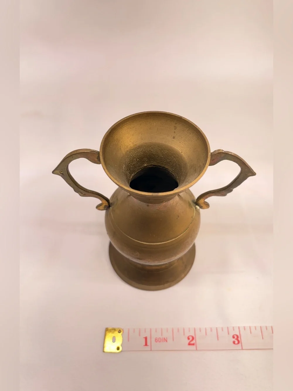 Vintage Mini Brass Urn Vase Double Scroll Handles Ancient Amphora Shelf Decor